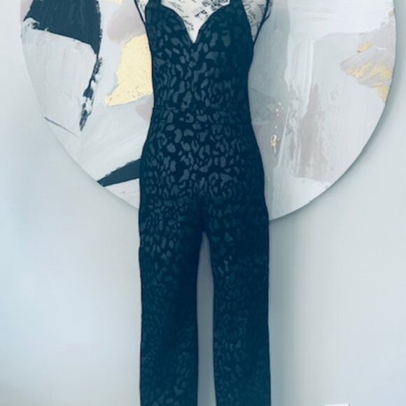 CLEARANCE!  LAUNDRY by Shelli Segal Los Angeles:  Black Leopard Jumpsuit, Size 4 - Picture 2 of 7